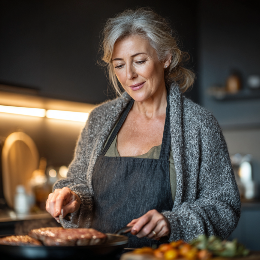 Persoană în vârstă preparând o masă sănătoasă